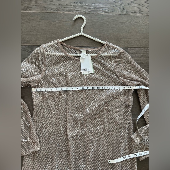 H&M Women’s sequin Beige Mesh dress Brand new Sz Large - Picture 10 of 15